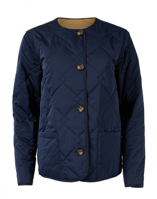 Reversible Navy and Camel Quilted Fashion Jacket for Spring Getaways