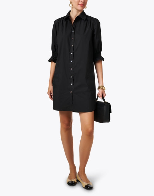 Stylish Miller Black Cotton Blend Shirt Dress with Elbow Sleeves