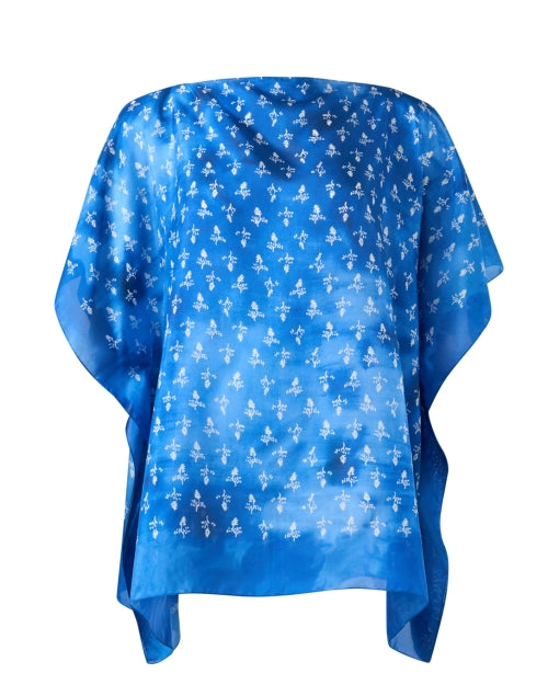 Elegant Blue Printed Silk Poncho Style Top for Effortless Fashion