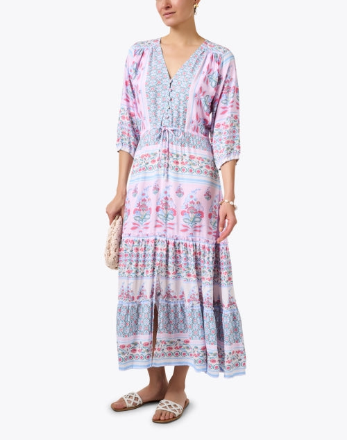 Stylish Carrie Pink Printed Rayon Midi Dress by Walker & Wade