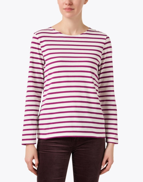 Luxurious Minquidame Cotton Top with White and Burgundy Stripes for Casual Wear