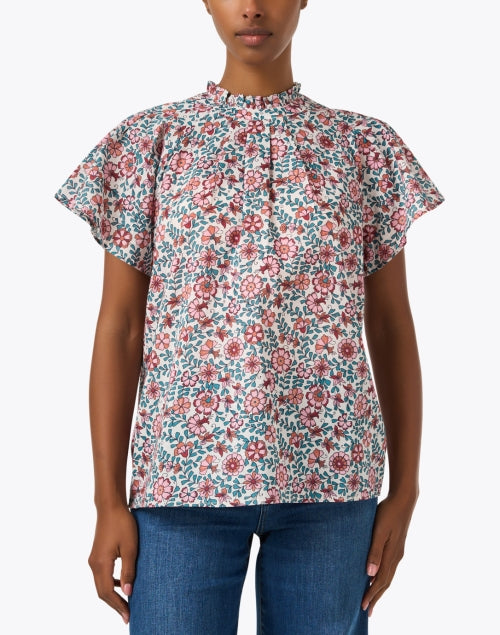 Cheerful Pink and Blue Floral Printed Lightweight Cotton Top