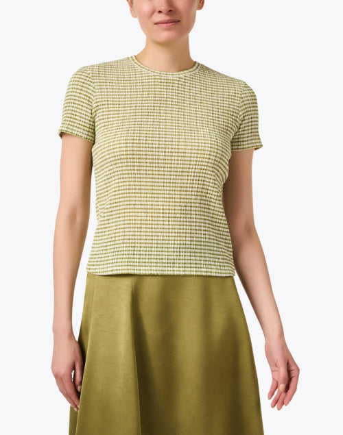 Stylish Herbaria Earthy Green and Cream Check Print Lightweight Top