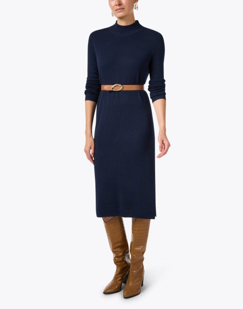 Elegant Deep Navy Wool Blend Shift Dress by Repeat Cashmere