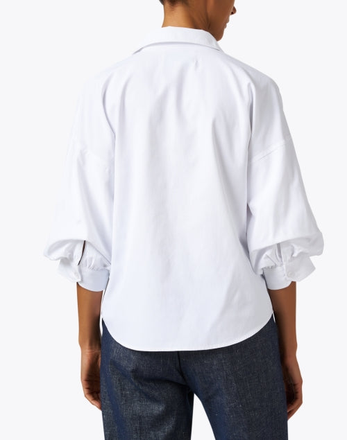 Elegant Kate White Collared V-Neck Blouson Sleeve Top