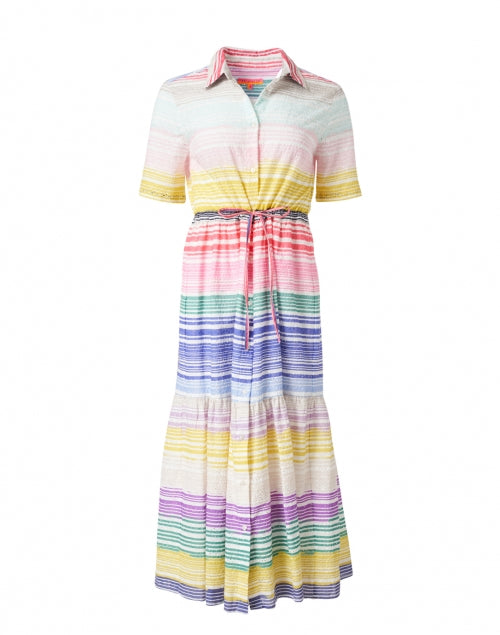 Vilagallo's Eveline Lightweight Multi - Stripe Short - Sleeve Midi Shirt Dress