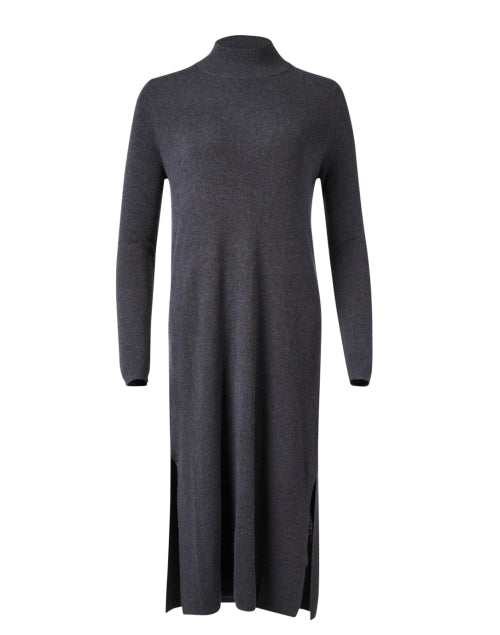 Elegant Deep Grey Wool Blend Midi Knit Dress for Versatile Wear