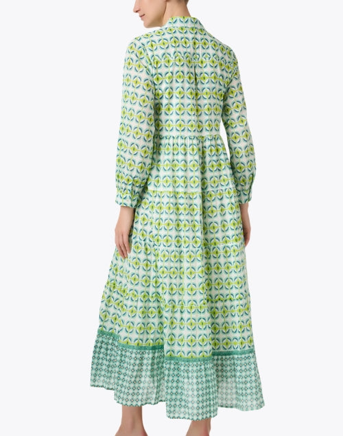 Ro's Garden Jinette Maxi Shirt Dress with Intricate Green Print