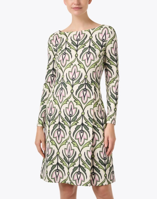 Weekend Max Mara Rampur Green and Pink Floral Print Stretch Jersey Dress