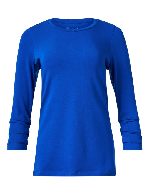 Stylish Electric Blue Pima Cotton Women's Ruched Sleeve T-Shirt