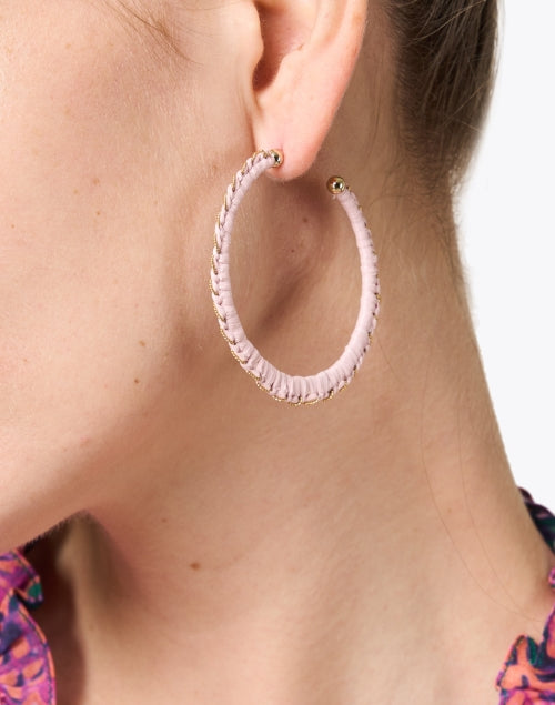 Gas Bijoux Fashionable Belo Pink Raffia Embellished Hoop Earrings for Women