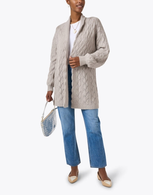 TSE Cashmere Stone-Colored Cable Knit Cardigan Sweater for Seasonal Styling