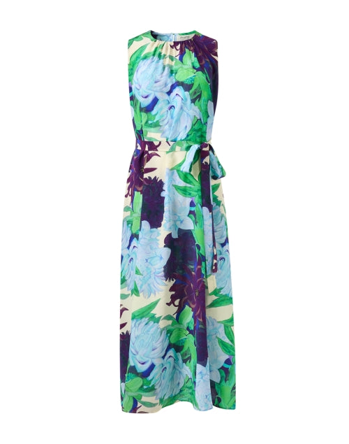 Stylish Silk Maxi Dress with Vibrant Floral Print