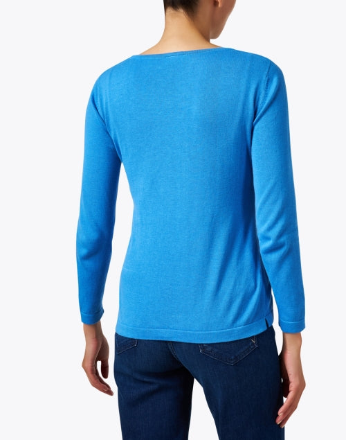 Stylish Blue Soft Pima Cotton Boatneck Semi - Relaxed Sweater