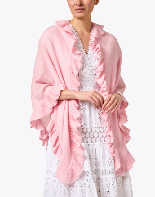 Pink Luxury Cashmere Signature Ruffled Shawl for Fashionable Women