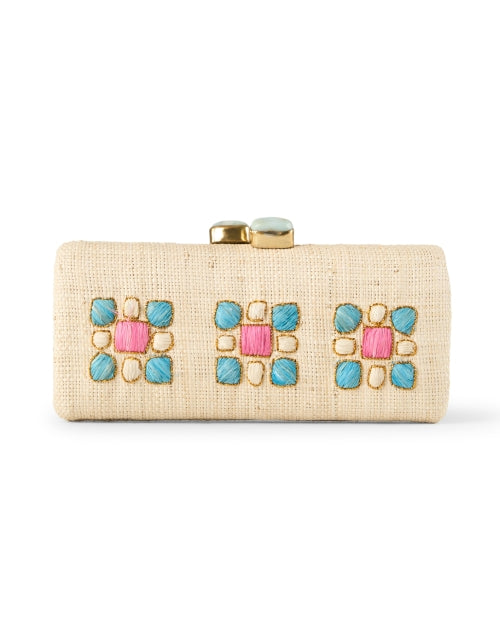 Pamela Munson Embroidered Raffia Clutch with Jewel Motif