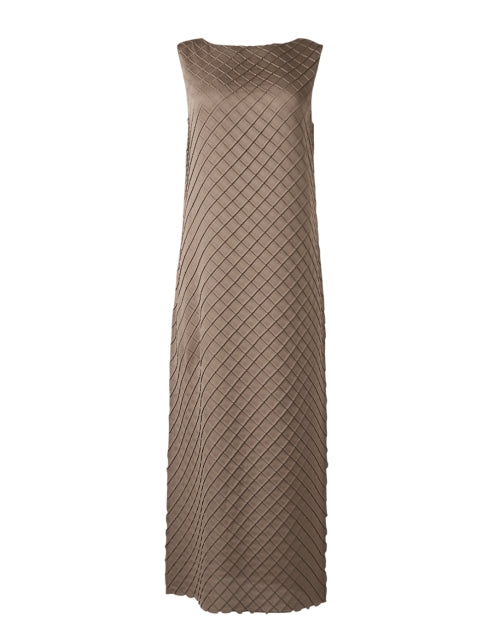 Stylish Taupe-colored Diamond-pleated Maxi Dress for Women