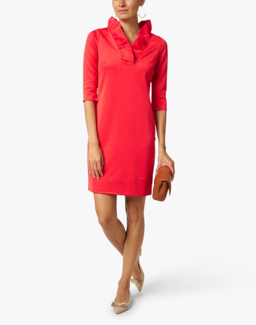 Stylish Red Women's Ruffle Neck Evening Dress