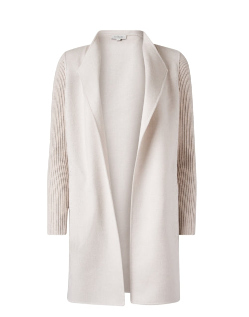 Elegant Beige Luxury Wool-Cashmere Blend Open-Front Coat