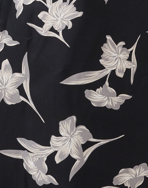 Elegant Black Floral Printed Silk Women's Dress