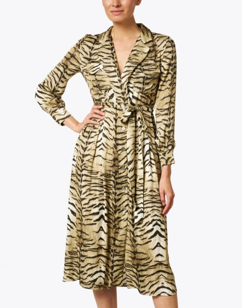Elegant Beige Animal-Printed Satin Ruxy Dress for All-Day Wear
