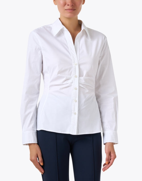 Savile Crisp Stretch Cotton White Ruched Button - Down Shirt