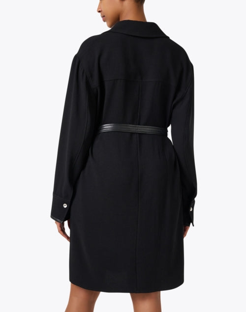 Black Faux Leather Trimmed Sophisticated Shirt Style Dress