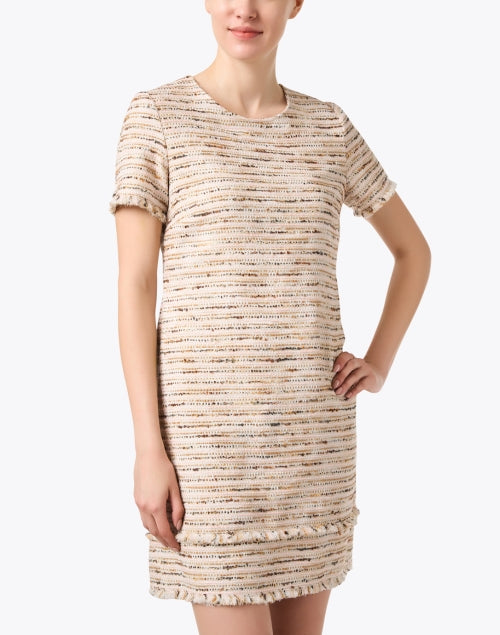 Melania Women's Beige Tweed Classic Shift Dress for Various Occasions