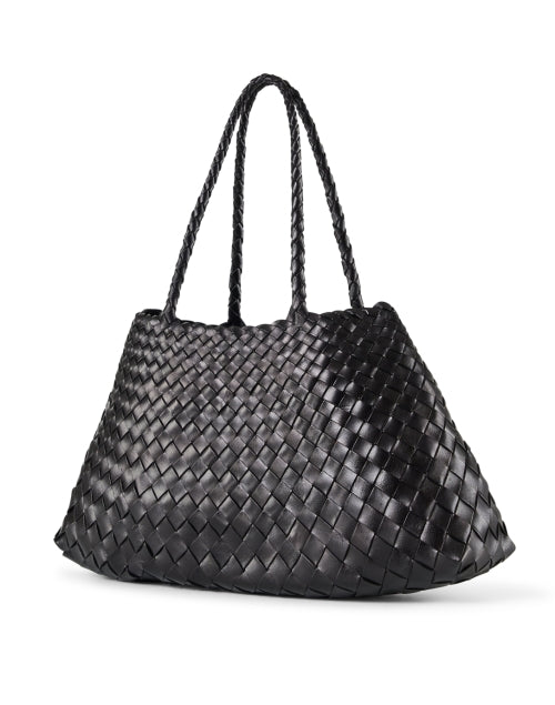 Stylish Santa Croce Hand - woven Black Leather Shoulder Bag
