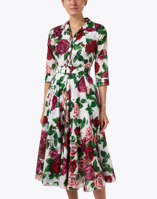 Elegant Aster-Printed White Cotton Shirt Dress for Women