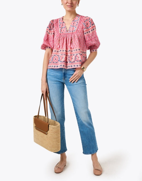 Pink Intricate Print Cotton-Silk Katie Top for a Free-Spirited Look
