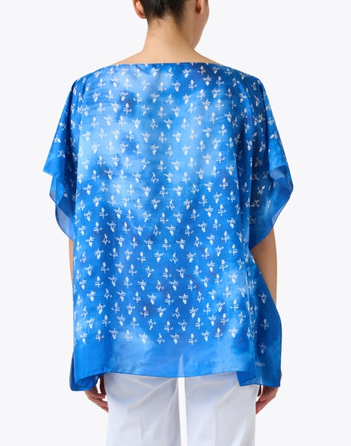 Elegant Blue Printed Silk Poncho Style Top for Effortless Fashion