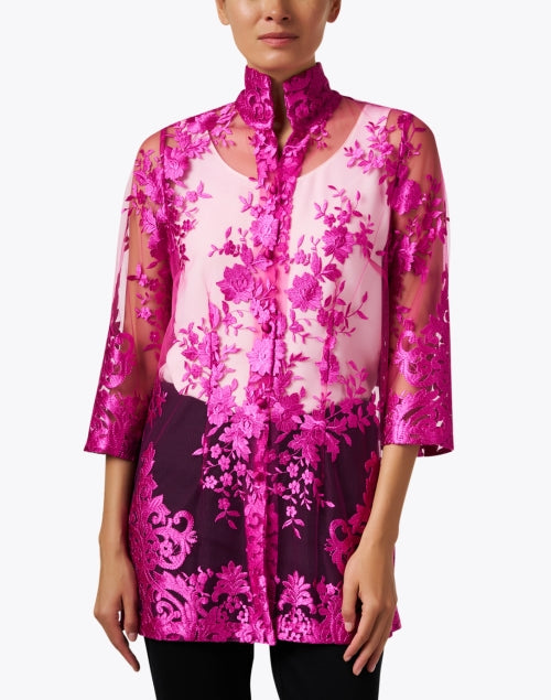 Rita Magenta Sheer Floral Silk Evening Top for Women