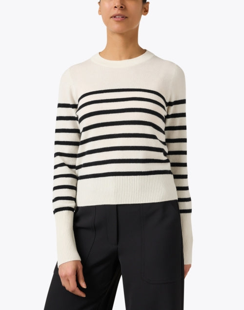Veronica Beard Caleb All - Season Luxury 100% Cashmere Sweater with Classic Black and White Stripes