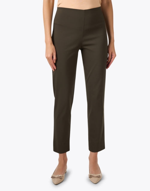 Stylish Olive Green Stretch Pull - On Mid - Rise Pants for Modern Women