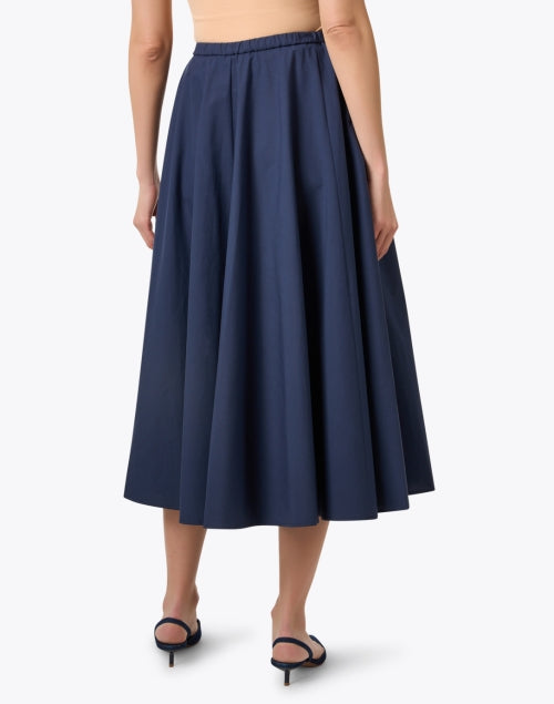 Navy Blue 100% Cotton Adjustable Waist Pleated A-Line Midi Skirt