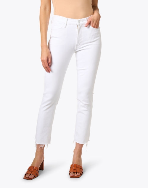 Stunning Stretch White Ankle Fray Straight - Leg Denim Jeans