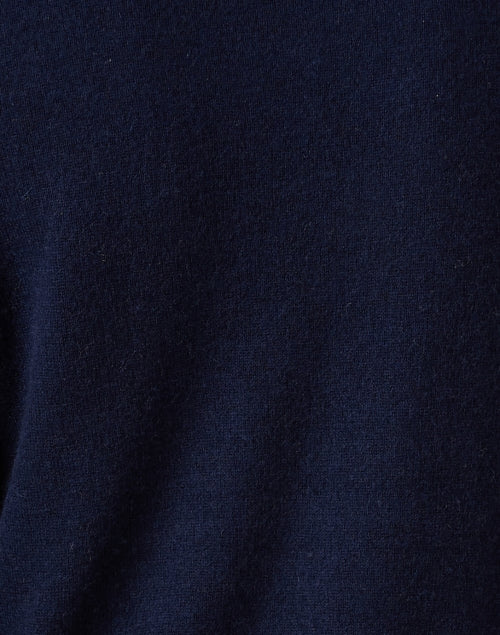 Stylish Navy Cashmere Calipso Top with Intricate White Embroidery