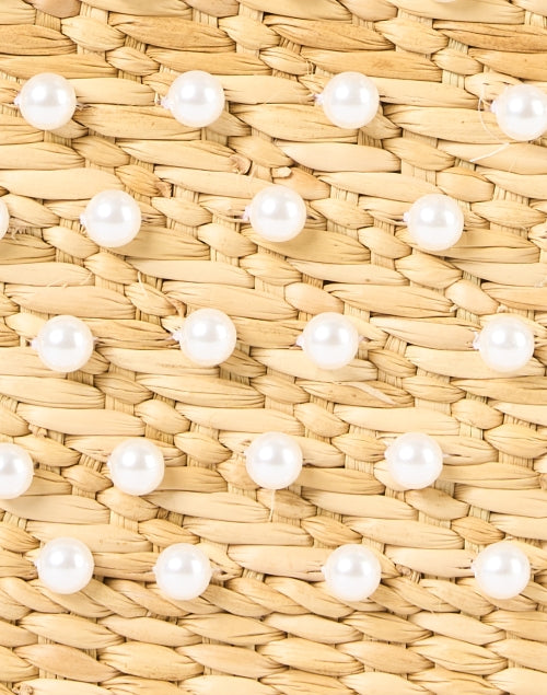 Stylish Faux - Pearl Studded Hand - Woven Mak Tan Mini Tote Handbag