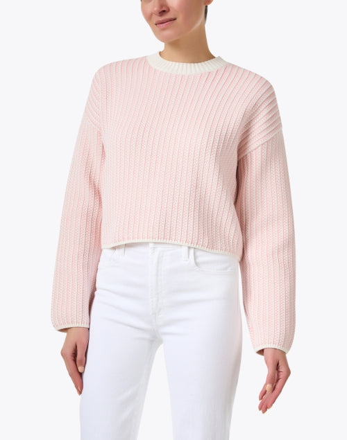 Charming Ivory and Pink Striped 100% Cotton Knit Sweater