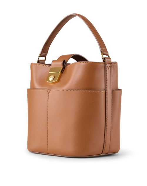 Veronica Beard's Small Luxury Tan Leather Crest Handbag for Modern Women