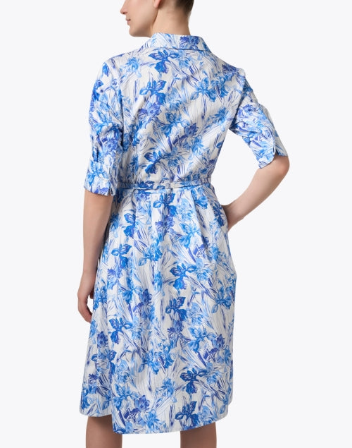 Stylish Blue and White Floral Print 100% Cotton Women's Shirt Dress for Daytime Events