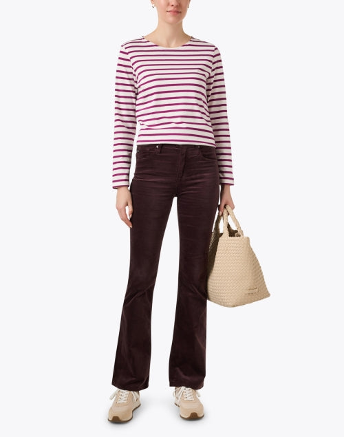 Luxurious Minquidame Cotton Top with White and Burgundy Stripes for Casual Wear