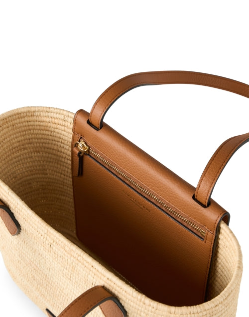 Tan Small Strathberry Leather and Raffia Hand-woven Basket Tote Bag