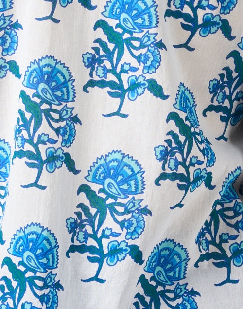 Norwegian Blue and White Floral Patterned 100% Cotton Women's Shirt
