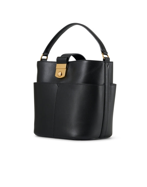 Compact Black Leather Crest Bag for Stylish Modern Women