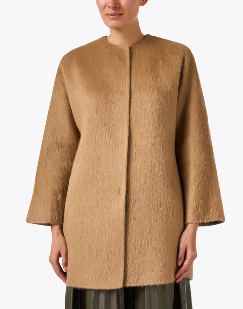 Fiumana Wool-Alpaca Blend Camel Scarf Detachable Wrap Style Coat for New Season