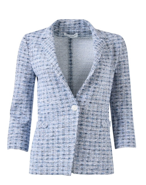 Stylish Amina Rubinacci Sable Blue Checkered Knit Jacket