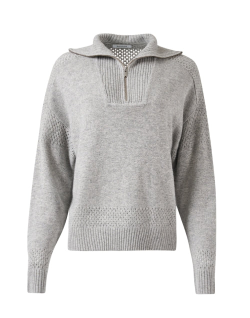 Quarter Zip Grey Wool and Cashmere Blend Sweater for a Feminine Look