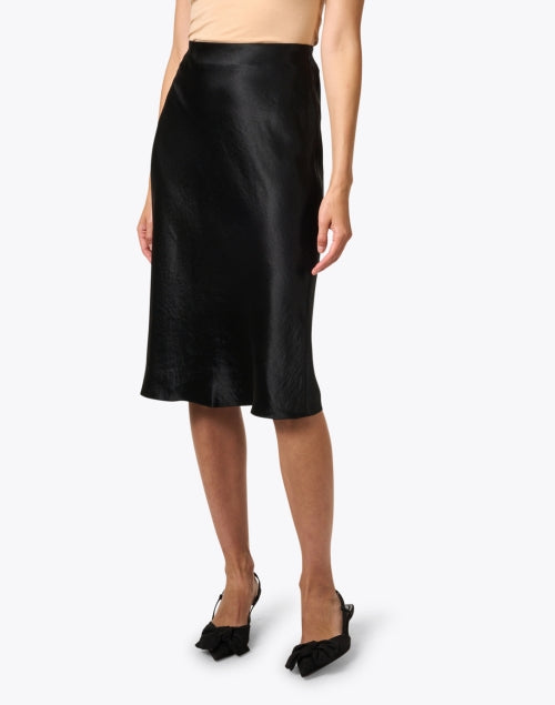 Elegant Black Satin Mid-Length A-Line Slip Skirt